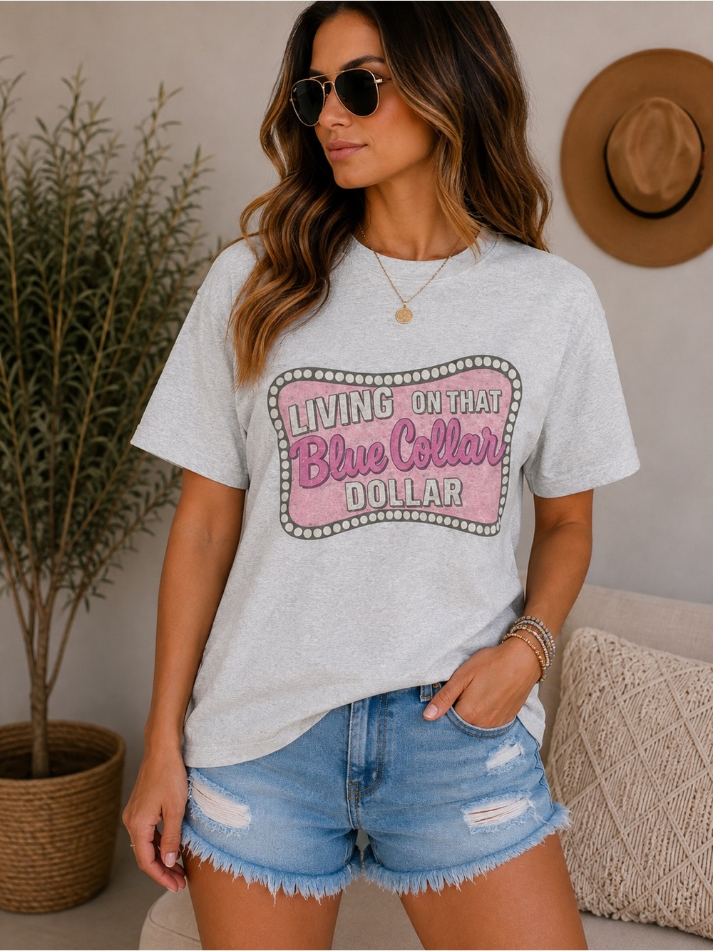 ‘Living on That Blue Collar Dollar’ Graphic Tee - Ash Grey